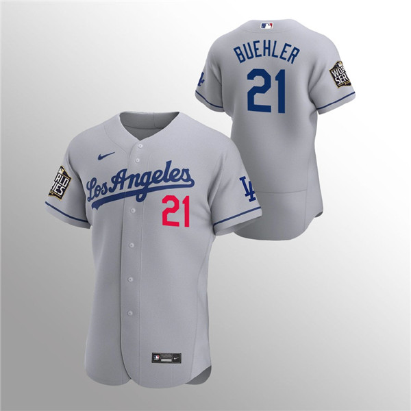 Men's Los Angeles Dodgers #21 Walker Buehler Grey 2020 World Series Bound stitched MLB Jersey